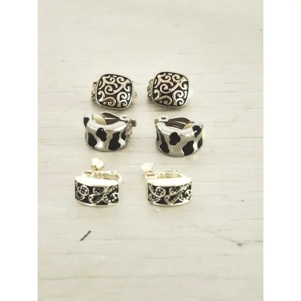 Vintage Black and Silver Earrings Lot of 3